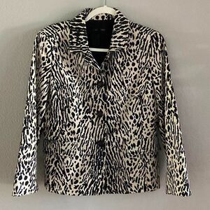 Talbots Animal Print 4 Button Blazer Jacket Black White/Cream size 10